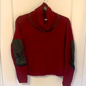Max Studio Cowl Neck Sweater w/Leather Elbow Patch